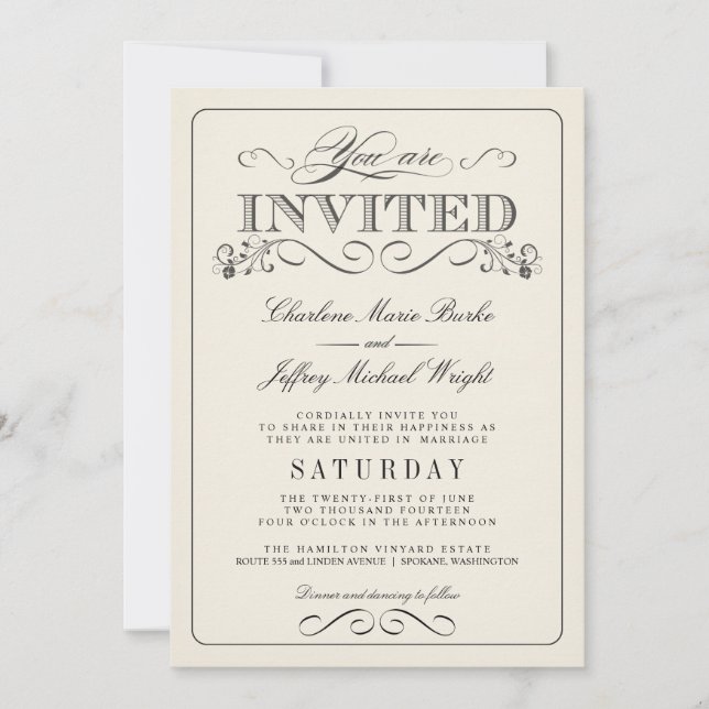 Vintage White Elegant Wedding Invitations WT313 (Front)