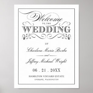 Vintage White Elegant Wedding Welcome Sign WT313