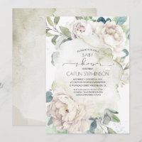 Vintage White Flowers and Greenery Baby Shower