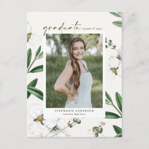 Vintage White Flowers Botanical Photo Graduation Announcement Postcard