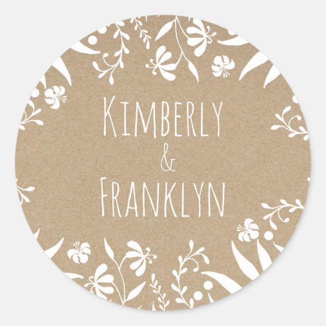 Vintage White Flowers Elegant Wedding Classic Round Sticker (Front)
