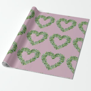 Vintage White Flowers Heart with Greenery Wrapping Paper