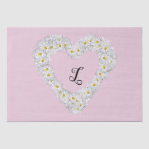 Vintage White Flowers Heart with Monogram   Tissue Paper
