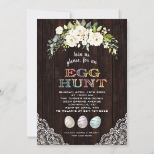 Vintage White Flowers Lace Barn Egg Hunt Easter Invitation