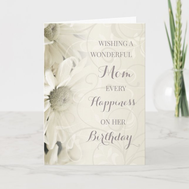 Vintage White Flowers Mom Birthday Card (Front)