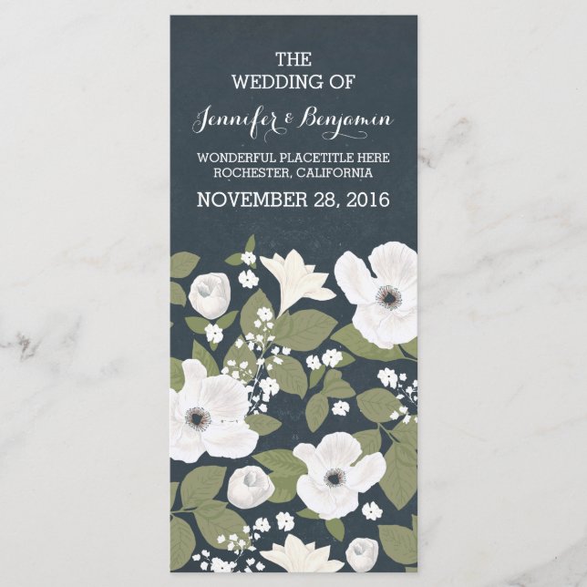 Vintage white flowers wreath wedding programs (Front)