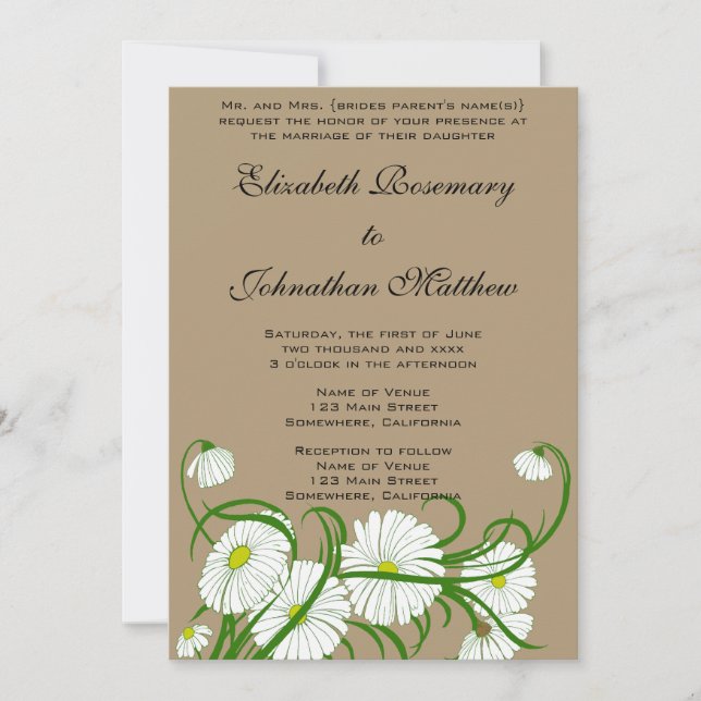 Vintage White Gerber Daisy Flowers Wedding Set Invitation (Front)