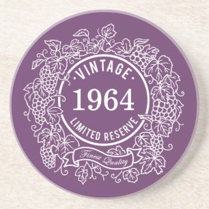 Vintage White Grapevine Wine Stamp, Add Birth Year Coaster