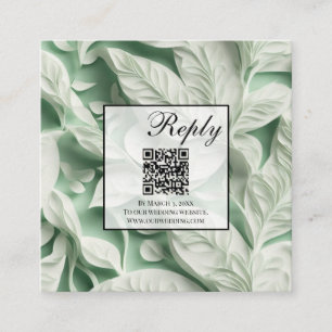 Vintage white green botanical leaves QR code Enclosure Card