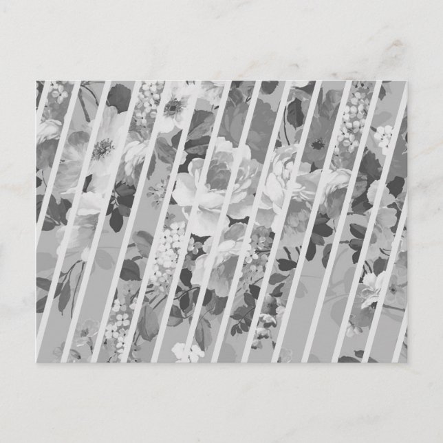 Vintage White Grey Floral Stripes Pattern Postcard (Front)