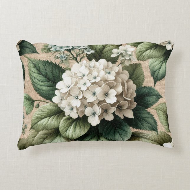 Vintage White Hydrangea Floral Accent  Accent Pillow (Front)