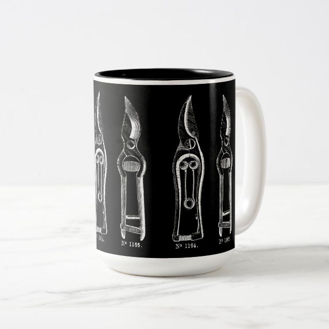 VINTAGE white ILLUSTRATION Gardening Pruners Mug (Front Right)