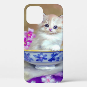 Vintage White Kitten Illustration iPhone 12 Case