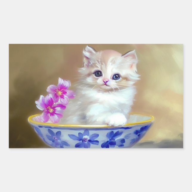 Vintage White Kitten Illustration Sticker (Front)