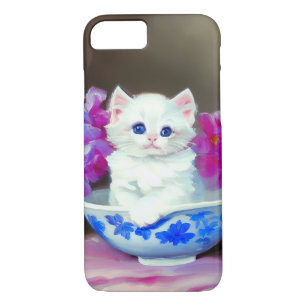 Vintage White Kitten with Pink Flowers  Case-Mate iPhone Case