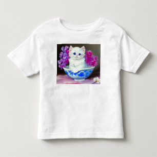 Vintage White Kitten with Pink Flowers Toddler T-shirt