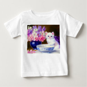 Vintage White Kitten with Purple Ribbon Baby T-Shirt