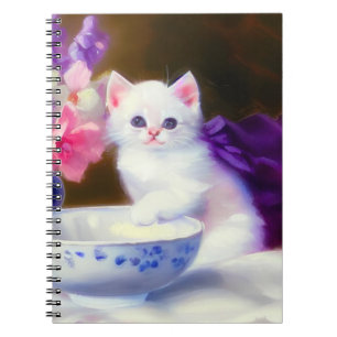 Vintage White Kitten with Purple Ribbon Notebook