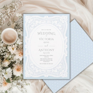 Vintage White Lace Blue Rustic Wedding Invitation