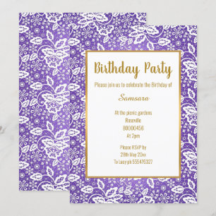 VINTAGE WHITE LACE GOLD ALL OCCASION BIRTHDAY INVITATION
