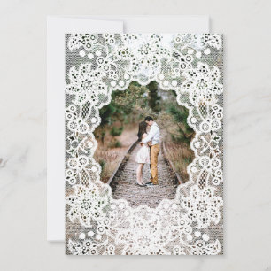 Vintage White Lace Photo Wedding Invitations