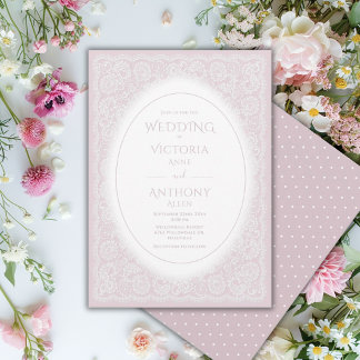 Vintage White Lace Purple Wedding Invitation