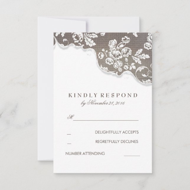 Vintage White Lace Rustic Wedding RSVP Card (Front)