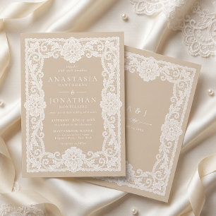 Vintage White Lace Wedding Invitation