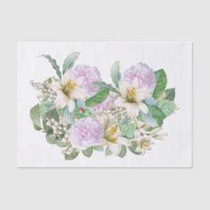 Vintage White Lily Pink Rose Bouquet Tissue Paper