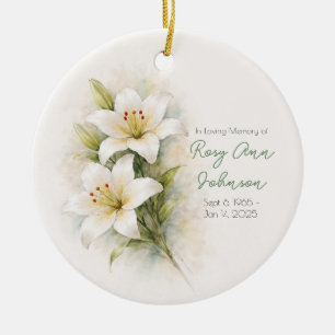 Vintage White Lily Sympathy Ceramic Ornament