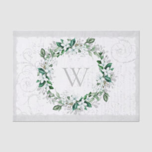 Vintage White Magnolia Floral Wreath Monogram Tissue Paper