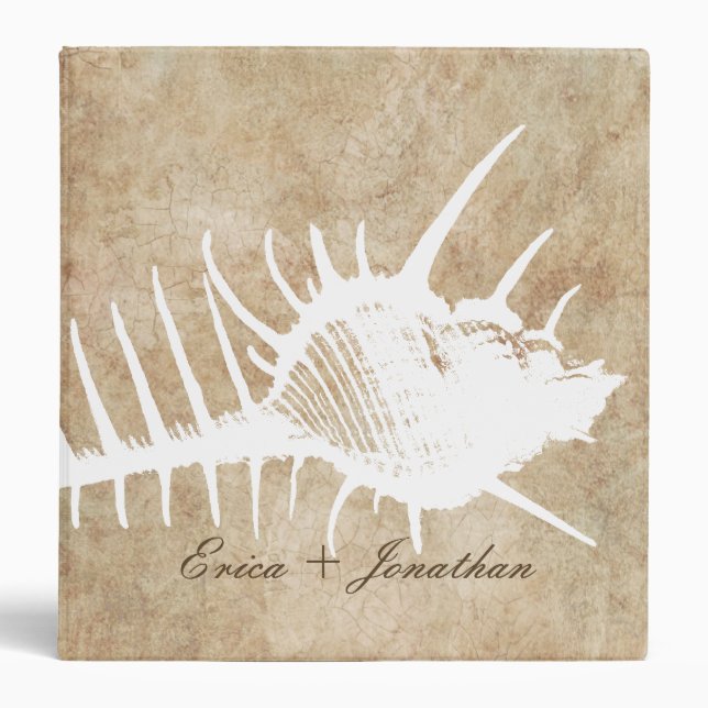 Vintage White Ocean Seahell Beach Wedding Planner Binder (Front)