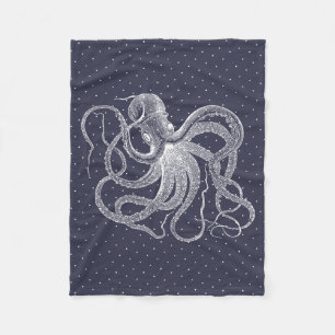 Vintage White Octopus & Dots Pattern Fleece Blanket