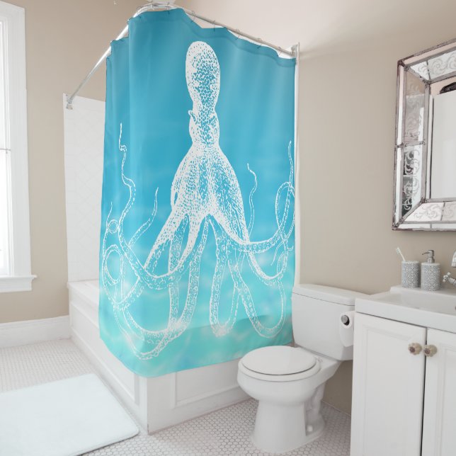 Vintage White Octopus Illustration  Ocean Water (In Situ)