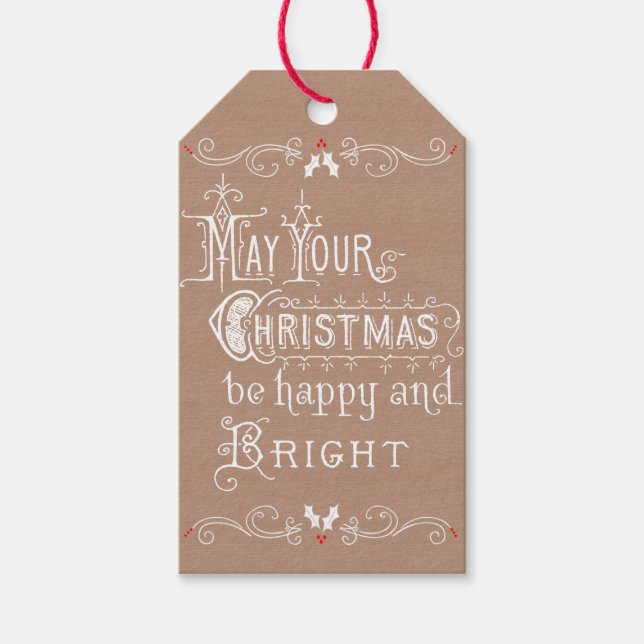 Vintage White on Kraft Holiday Gift Tag (Front)