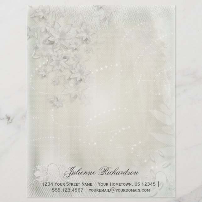Vintage White on White Floral Grunge Letterhead (Front)