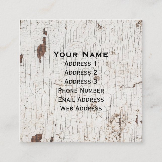 Vintage White Painted Wood Square Business Card (Front)
