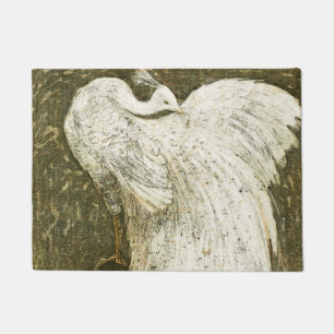 Vintage white peacock illustration doormat