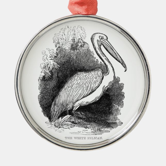 Vintage White Pelican Metal Ornament (Front)