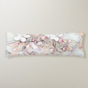 Vintage white pink cherry blossom drawing minimal body pillow