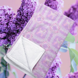 Vintage White Pink Lilac Lace Poodle Patchwork Fleece Blanket