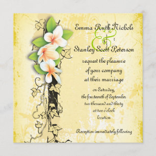 Vintage white plumeria ivy yellow invitation