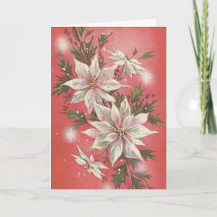 Vintage White Poinsettia Holiday Card