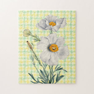 Vintage White Poppy Flower Art Jigsaw Puzzle