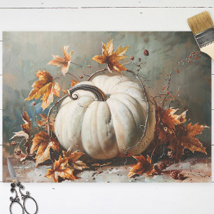 Vintage White Pumpkin Painting Decoupage Tissue Paper