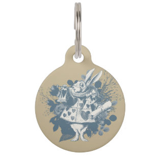 Vintage White Rabbit Blue Tint Round Pet Tag