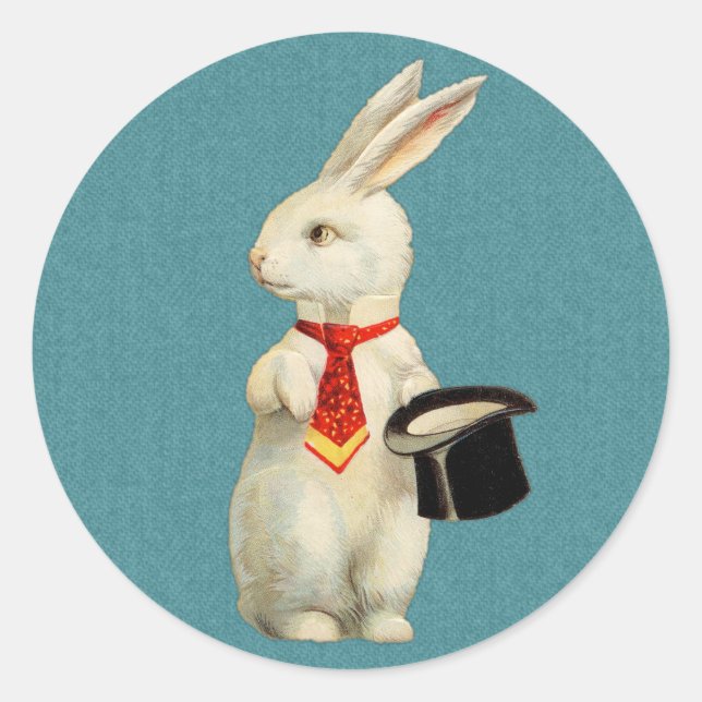 Vintage White Rabbit Classic Round Sticker (Front)