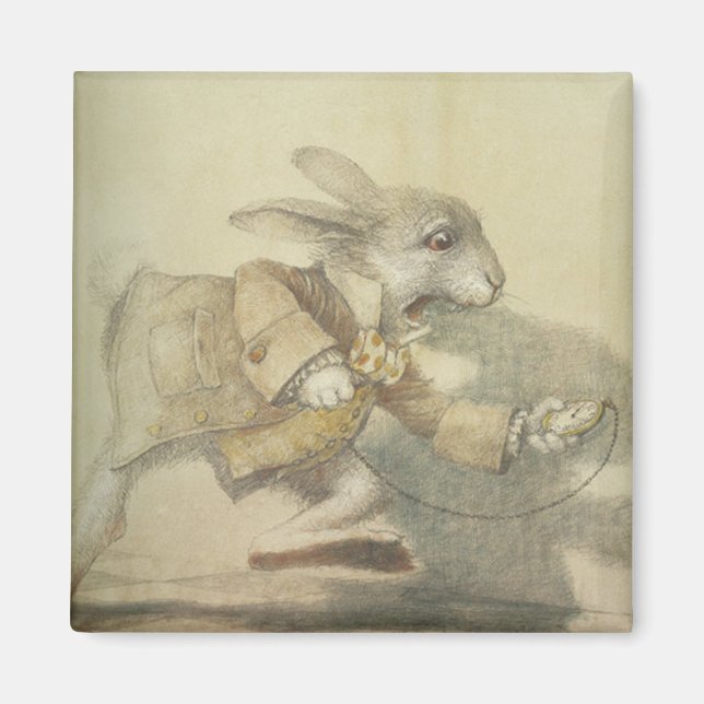 Vintage White Rabbit Illustration Magnet (Front)