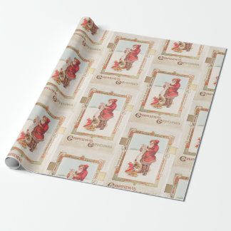 Vintage White Red Santa Snow Holiday Christmas Wrapping Paper