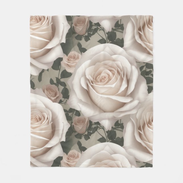 Vintage White Rose Fleece Blanket (Front)